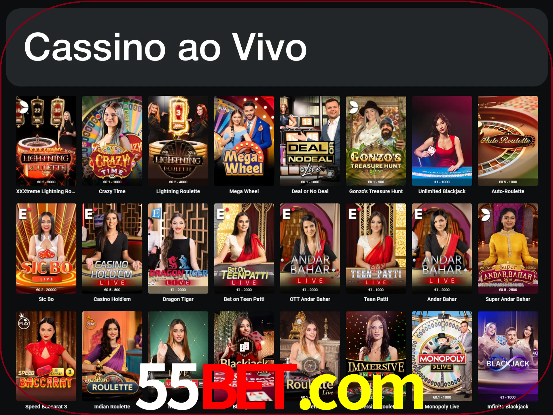 Jogue jogos de cassino com um verdadeiro dealer.