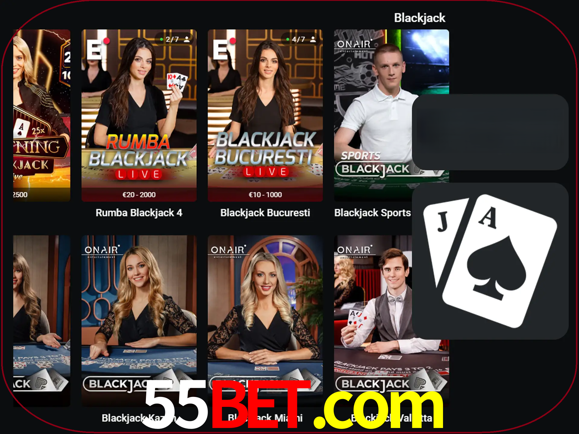 Escolha uma mesa completa de jogadores de blackjack.